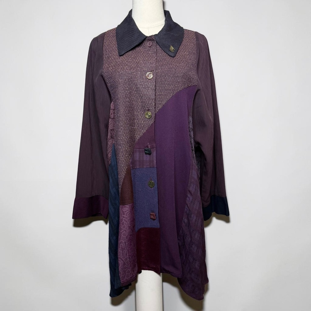 Donna Jessica Vintage Patchwork Art to Wear Tunic Jacket Lagenlook Boho 2-M L XL